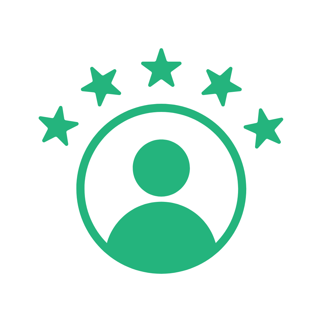 Depa Green user avatar icon encircled with five stars arranged in an arc above.